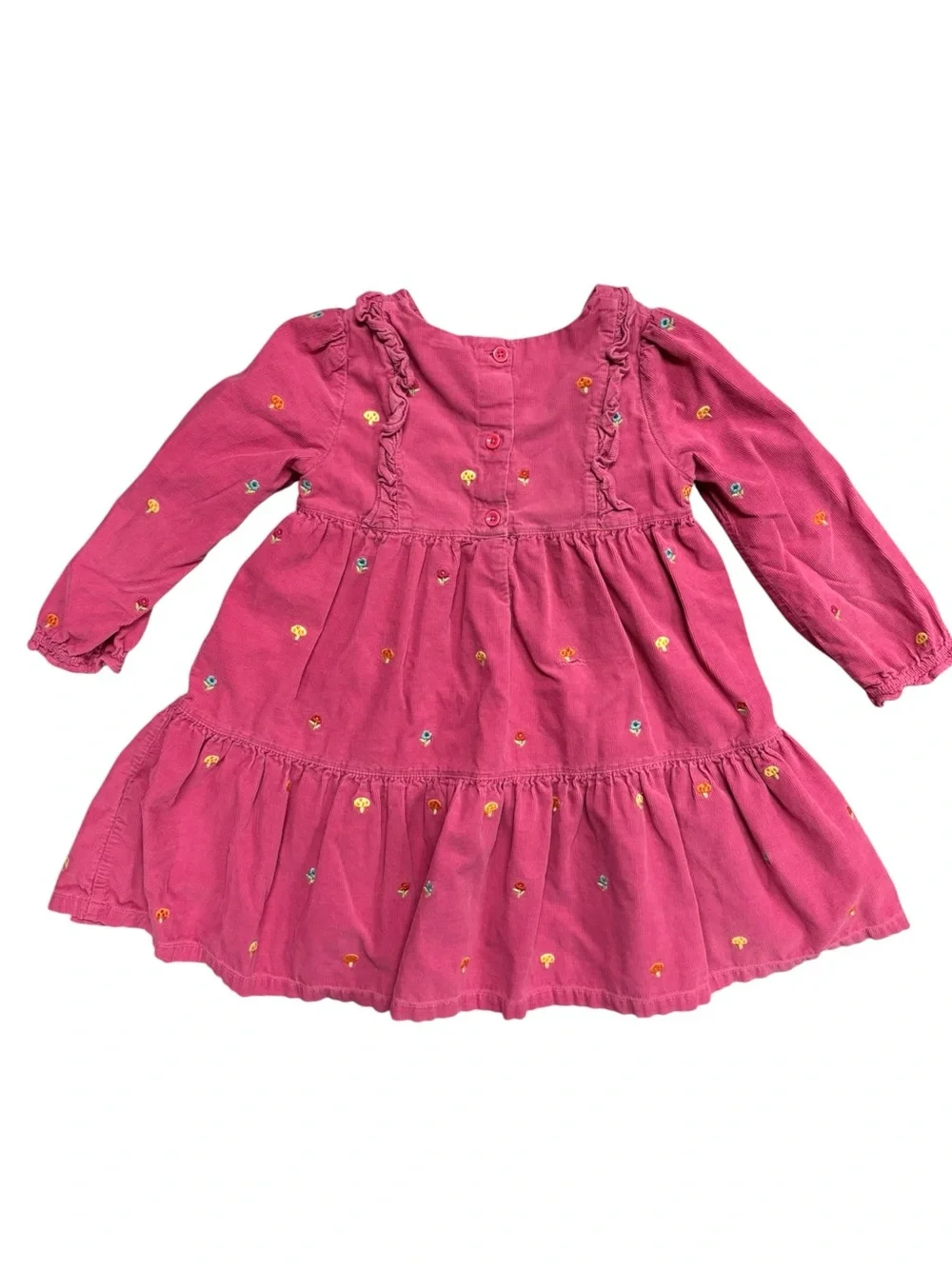 Gymboree | Pink Corduroy Deer Floral Mushroom Embroidered Tiered Dress